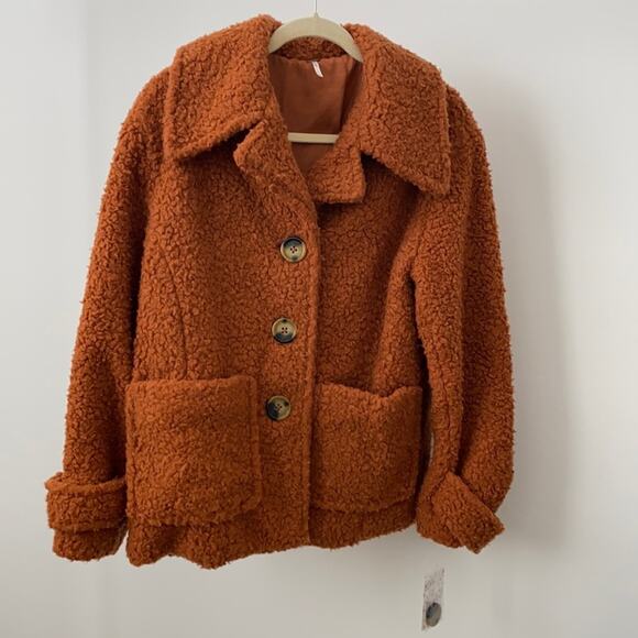 Free People Rust Burnt Orange Shearling Teddy Jacket Size: XS - Picture 1 of 5